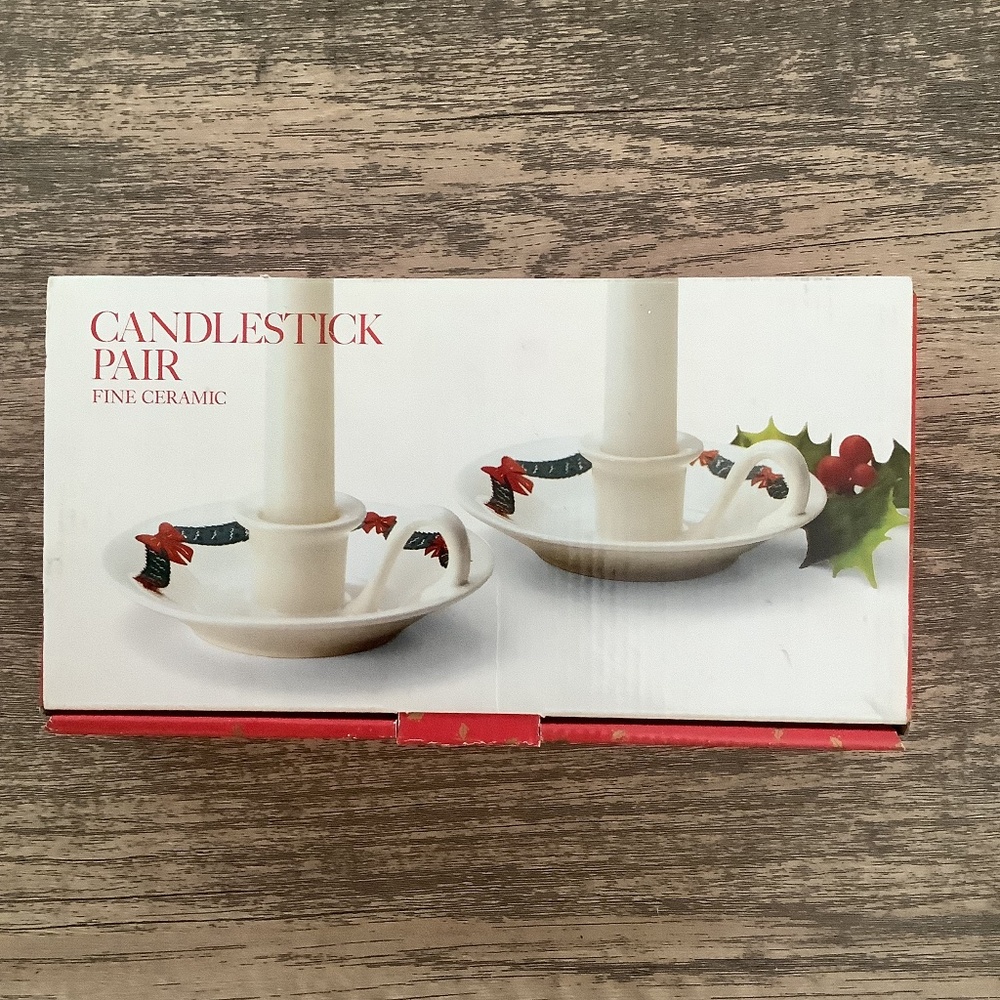 Christmas- fine ceramic Candlestick pair